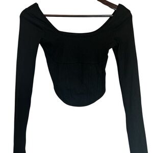 Pink Black Asymmetrical Long Sleeve Crop